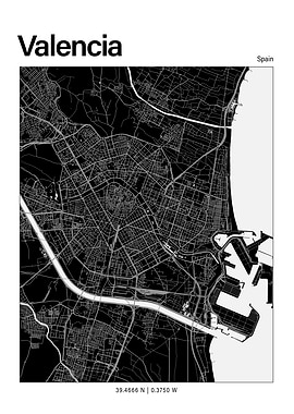 Valencia Black and White Map