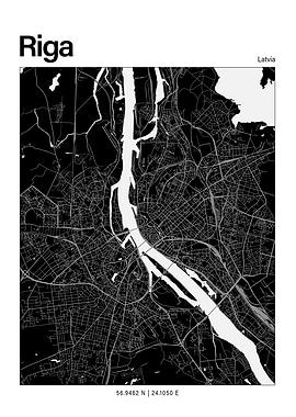 Riga Black and White Map