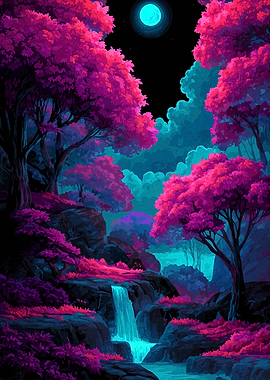 Vibrant Pink and Teal Fantasy Landscape