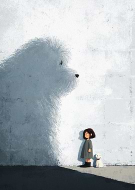 Girl, Dog, and Shadow Illustration