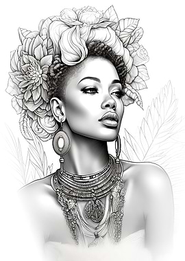 Elegant Woman with Floral Headdress