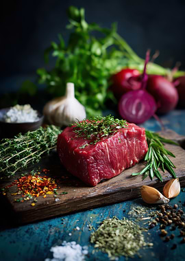 Raw Beef Steak with Herbs
