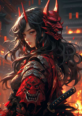 Female Warrior with Oni Mask