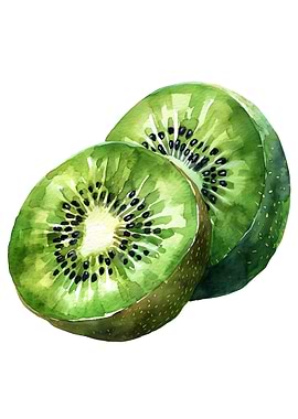 Watercolor Kiwi Fruit Halves