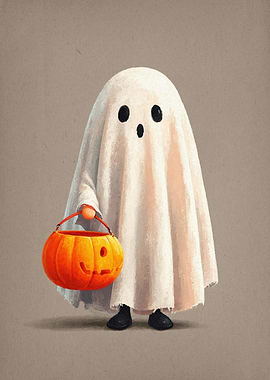 Cute Ghost with Pumpkin Candy Bucket