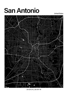 San Antonio Black and White Map