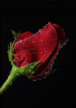 Red Rose with Water Droplets