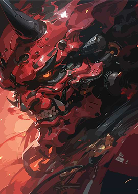 Cyberpunk Oni Mask Illustration