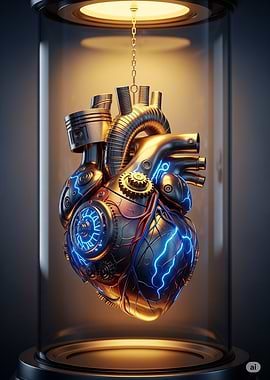Mechanical Heart in Glass Cylinder