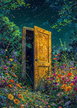 Open Door in a Flower Field