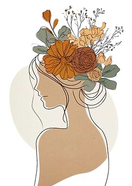 Floral Woman Line Art