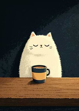 Cat with Coffee Cup Illustration