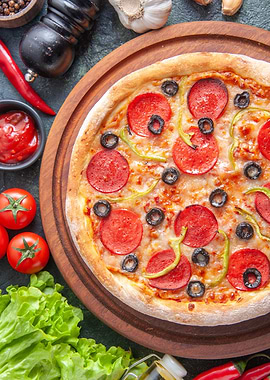 Pepperoni Pizza with Vegetables