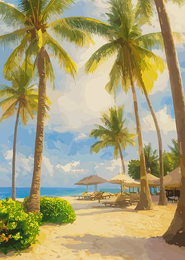 Tropical Beach with Palm Trees