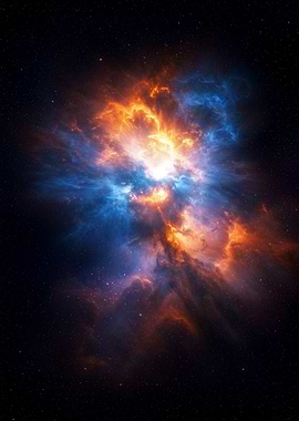 Cosmic Nebula Explosion Fiery Orange and Azure Blue in Space.