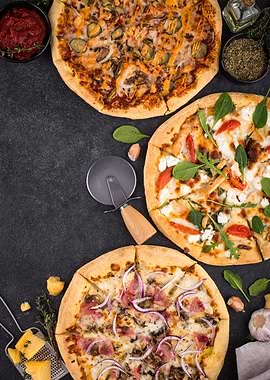 Three Delicious Pizzas