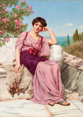 Pensive Woman in Classical Setting Painting