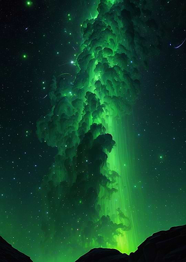Emerald Nebula Over Rocky Terrain