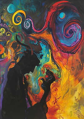 Abstract Silhouette with Colorful Swirls