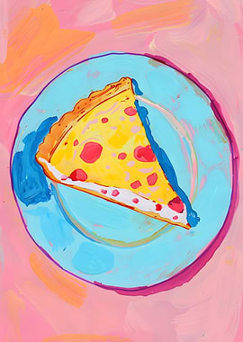 Slice of Pizza on Blue Plate