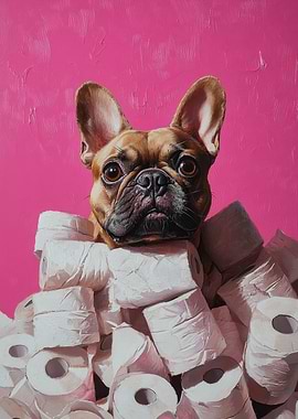 French Bulldog in Toilet Paper Mountain | Frenchie Toilet Paper Poster
