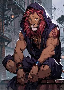 Anthropomorphic Lion in Urban Setting