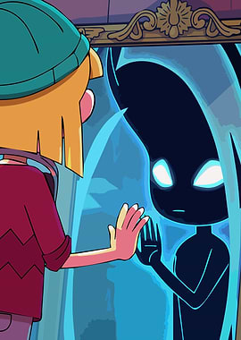 Girl and Shadowy Figure in Mirror