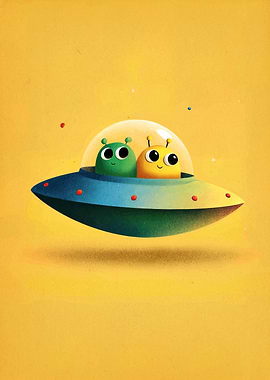 Cute Aliens in Flying Saucer