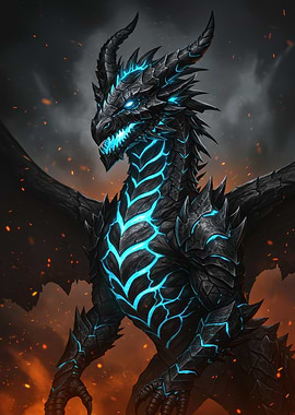 Black and Blue Dragon Illustration