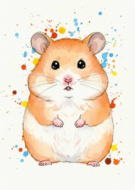 Watercolor Hamster with Colorful Splatters