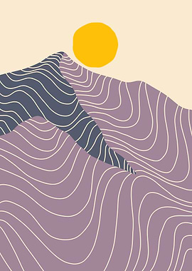 Minimalist Mountain Landscape with Sun