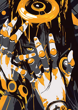 Abstract Anime Girl with Golden Eyes
