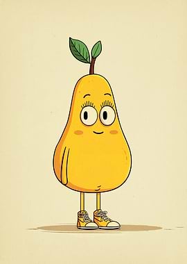 Cartoon Pear Character with Shoes