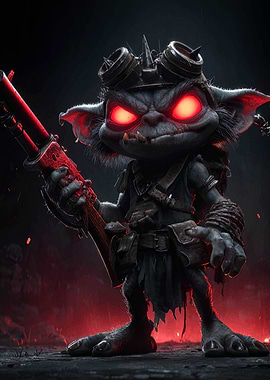 Steampunk Goblin Warrior with Red Eyes