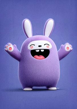 Happy Purple Furry Bunny Character Illustration