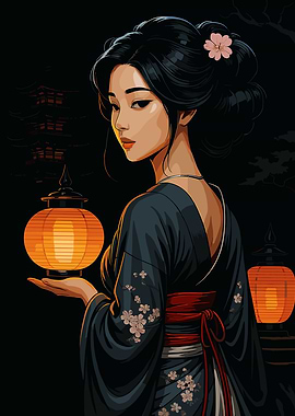 Geisha with Lanterns