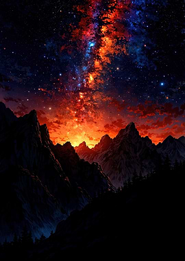 Mountains under a vibrant starry sky