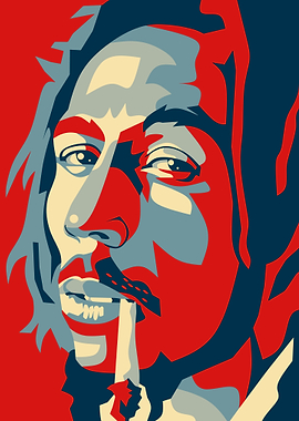 Abstract Portrait in Red, Blue, and Beige