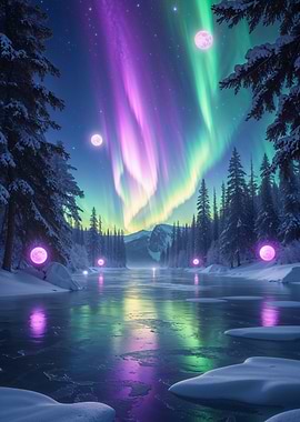 Aurora Over Frozen Lake