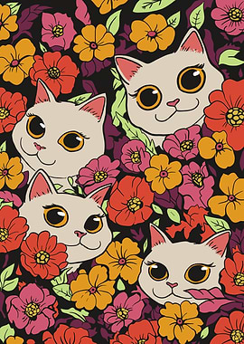 Floral Cats Pattern