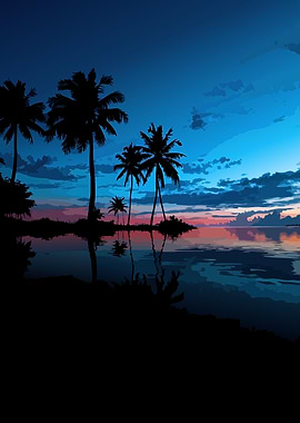 Tropical Sunset Palm Tree Silhouette
