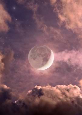 Crescent Moon in Cloudy Sky