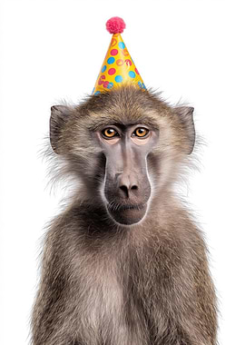 Baboon with Party Hat