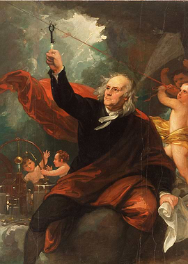 Benjamin Franklin's Kite Experiment Painting