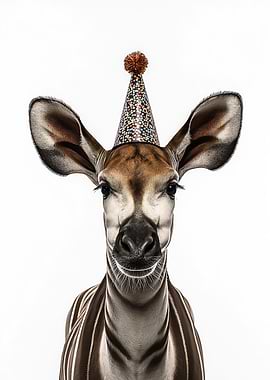 Okapi with Birthday Hat