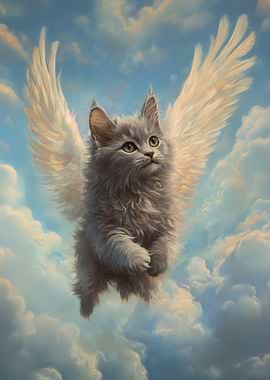 Winged Cat in the Sky | Majestic Feline Tribute