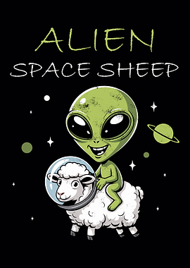 Alien Space Sheep Cartoon Illustration