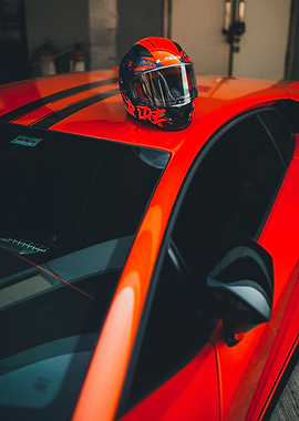 Red Car with Helmet