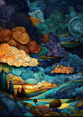 Swirling Landscape with Clouds and Water