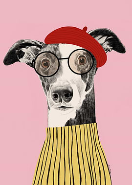 Dog with Beret and Glasses